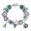 Perline in vetro di Murano verde argento sterling 925 fiore margherita stella marina sirena perline fascino europeo aria torre eiffel ciondolano adatto per braccialetti con ciondoli Pandora collana