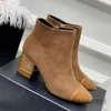 Femmes bottines bottines daim chaussures en cuir véritable pour femmes bout rond talon haut fermeture éclair décor élégant à la mode concis Bota