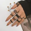 Conjunto de anéis de cluster de metal gótico vintage para mulheres, meninas, geométrico, retrô, multiarticular, anel de dedo, personalidade, joias modernas