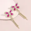 Dangle Oorbellen Charmant Fuchsia CZ Lange Kristal Kwastje Vlinder Voor Vrouwen Bruiloft Drop Earring Mode-sieraden