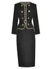 Повседневные платья Женские дизайнерские высококачественные великолепные вечеринки Элегантное черное рукавое платье с бриллиантами с длинным рукавом твидо