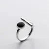 クラスターリングVentfille 925 Sterling Silver Black Round Epoxy Opening Ring for Women Personality Trendy Thai Jewelry 2023