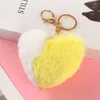 Fancy Double Contrast Color Plush Key Chain Fluffy Heart Shaped Soft Toy Fur Rabbit Pom Pom Keychain DF152