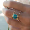 Cluster Rings Antique Unisex Copper Hoop 18k Gold Plated Round Turquoise Natural Stone Ring Personalized Gemstone For Women