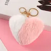 Fancy Double Contrast Color Plush Key Chain Fluffy Heart Shaped Soft Toy Fur Rabbit Pom Pom Keychain DF152