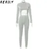 Pantaloni a due pezzi da donna Akaily Autumn Grey 2 Set Tuta da donna Completi 2023 Tute per crop top asimmetrico Abiti lunghi