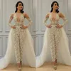 Modest Detachable Skirt Jumpsuit Wedding Dresses Bridal Gowns 2021 Lace Applique Long Sleeve Elegant Pant Suit for Women Vestidos231x