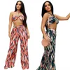 Femmes deux pièces pantalon Sexy soutien-gorge 2 ensembles femmes à lacets longue sangle haut court et jambe large été mode imprimé Club tenues 2023