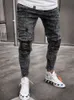 Mäns jeans Biker nödställda stretch rippade män hiphop slim fit hål punk blixtlås ren färg denim byxor 230619