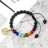 Strand Handmade Bracelet Charme Oração Reiki 7 Chakra Beads Tiger Eye Lava Pedra Natural Símbolo OM Pulseiras Homens Mulheres Jóias