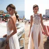 2019 Gali Karten Plage Robes De Mariée Côté Split Halter Illusion Sexy Boho Robes De Mariée Balayage Train Perles Dos Nu Bohème Bri2692