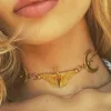 Pendant Necklaces Gold Color Moth Insect Necklace For Woman Gothic Style Moon Shape Accessories Personality Charm Jewelry Party Gift