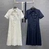 Diseñador de marca de lujo Vestido de mujer Vestidos largos Falda de banquete Vestido de camisa de moda Vestidos de cintura alta de manga corta Ropa de mujer americana