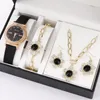 Wristwatches Women's Watch Necklace Ring Earrings Set Female's Gift For Mother's Day PU Strap Casual Quartz Good-looking MU8669