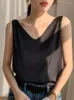 Women's Tanks Haut Femme 2023 Tank Top For Women Strap Black V Neck White Cami Sleeveless Satin Silk Tops Women'S Summer Camisole