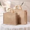 Sacos de compras portátil saco de juta bolsa de mão de bambu com alças de alça tote diy lona retrô feminino tamanho grande praia