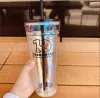 2023New Creative (Drinkware) Starbucks القدح الوردي الكرز أزهار كوب زجاجي كبير مع كوب القش