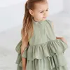 Girl Dresses Summer Cute Black Green Ball Gown Girls Kid Party Dress Sleeveless O Neck Cake Ruffled Tutu Bubble 2-6 Years