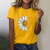 Kobiety damskie damskie koszule stokrotka nadruk krótki rękaw Casual Weekend Flowers Y2K Podstawowy ulica czarno -biały żółty okrąg