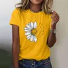 Chemisiers pour femmes Chemises pour femmes Daisy Print Manches courtes Casual Weekend Flowers Y2k Basic Street Noir et blanc Jaune Col rond Top