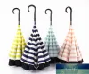 Quality Navy Stripe Inverted Umbrellas C-shape J-shape Handle Waterproof Double Layer Reverse Car Umbrella Paraguas Rain Umbrella 4 colors