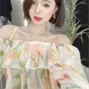 Women's Blouses French Vintage Sexy Off Shoulder Top Fashion Casual Chiffon Tops Summer Women Spaghetti Strap Vest Floral Print