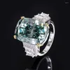 Anillos de racimo Enorme anillo de diamante de moissanita verde de 10 quilates Anillo de boda de fiesta de plata esterlina 925 real para mujeres Hombres Joyería de compromiso