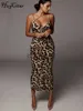 Casual Kleider Hugcitar Leopard Print Ärmelloses V-ausschnitt Sexy Midi Kleid Frühling Frauen Mode Streetwear 2021 Weihnachten Party Outfits J230619