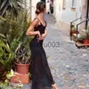 Casual Dresses Cryptographic Spaghetti Strap Polka Dot Maxi Dresses Sexiga backless Women Dresses Party Club Black Mesh See Through Dress Elegant J230619