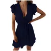 Robes décontractées sans manches col en v à volants jarretelle Mini couleur robe Sexy femmes Camisole tenues d'été lavande pour