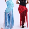 Desgaste de la etapa Danza del vientre Cadera Bufanda Brillo Fringe Triángulo Envoltura Cinturón Falda brillante Ropa de baile para mujer Traje Accesorio con borla Lentejuelas