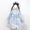 Vestidos Casuais 2023 Outono Estilo Japonês Menina Kawaii Vestido Sweet Lolita Bonito Orelhas de Laço Gótico Loli Cosplay Robe Oversize Anos 90