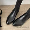 Осенняя зимняя женская лодыжка сапог носки для ботинок вокруг Toe Women Boots Slip-on Подличная кожаная мода короткие ботинки сексуальные высокие каблуки бота