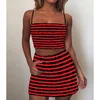 Abiti da lavoro Fluffy Striped 2 pezzi Set di abiti Mini gonne a tubino Abiti casual estivi Streetwear Donna Sexy senza spalline Crop Top