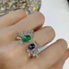 Cluster Rings Fashion Colorful Treasure Two-Color Flower Women's Ring Justerbar Full Diamond Zirconia Party Birthday Present 925 Stämpel