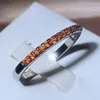 Cluster Rings Classic 925 Stamp Slim Women's Ring Full Of Small Diamand Orange Cubic Zirconia Stone Wedding Engagement Fine Jewelry