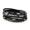 Bangle Leather Wrap Armband Crystal Beads Woven String Bohemian Female Magnetic Snap for Women