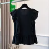 Women's Blouses SuperAen Black V-neck Flying Sleeve Chiffon Doll Shirt Summer Ruffle Sleeveless For Women
