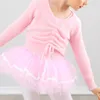 Pull Automne Hiver Enfants Filles Ballet Chandail Doux Superposition Cordon V Cou Survêtement Chaud Veste Wrap Danse Manteaux 230619