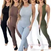 2023 New Summer Women Bodycon Jumpsuits Yoga Outfits Bodysuit Designer Solid Sexy Sleeveless Rompers Zipper Slim High Waist Bodysuits