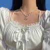 Pendant Necklaces Korean Ins Super Fairy Girl Dreamy Transparent Butterfly Titanium Steel Necklace French Pearl Collarbone Chain Neck Chai