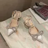 New Sandals Heels stiletto women's shoes bow knot French bandage rhinestone wrapped transparent pointed high heel sandals 230615