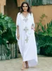 Maillots de bain pour femmes 2023 élégant or brodé caftan rétro pyjama Robe col en v blanc Robe 5XL femmes été plage maillot de bain couvrir