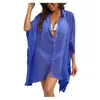 Women's Swimwear Women's Swimsuits Cover Ups Button Jacquard Chiffon Bikini Beach Smock 2023 Summer Shirts Coverups