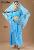 Sahne Giyim Yetişkin Göbek Dans Kostüm Seti Şifon Madeni Para Uzun Kollu Üst ve Etek Takım Kadınlar Mor Dans Giysileri