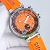 JBL Factory Watches 44mm QBB201 Tambour Street Diver Automatic Mens Watch Orange Dial RubberストラップGents腕時計