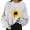 Gym Clothing Womens Daily Sunflower Print Sweatshirt Long Pullover Letter O Neck Printing Sleeve Women's Skateboard Blouse