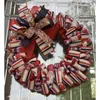 Dekorativa blommor patriotisk krans 4 juli upplyst krans American Flag Glittering Garland Decor for Ytter Oberoende dag