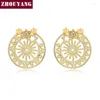 Studörhängen Zhouyang för kvinnor Ferris Wheel of Happiness Cubic Zirconia Stars Yellow Gold Color Girl Gift Fashion Jewelry E092