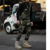 Calças masculinas camufladas suspensórios cargo roupas masculinas casuais grandes